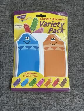 Trend Classic Accents Variety Pack Crayons 72 Count 6 Each Of 12 Designs 6” New